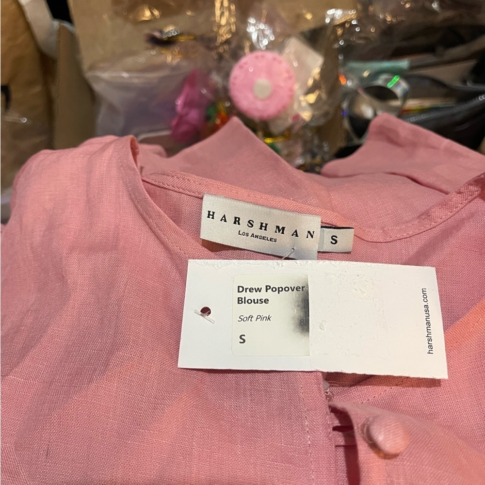 Harshman Anthropologie Brand DREW POPOVER Soft Pink LINEN Blouse size small
